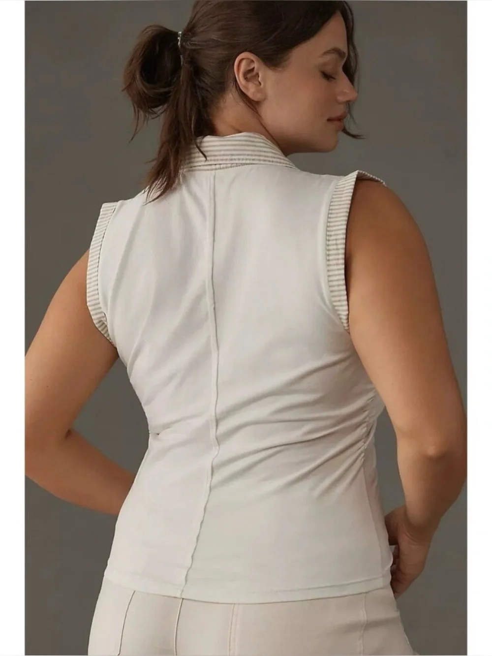 Anthropologie Pilcro Varsity Polo Tank Top Ruched Striped Sleeveless XS 280269 - Picture 3 of 14